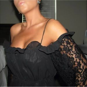 Black Lace Cold Shoulder Empire Blouse Top